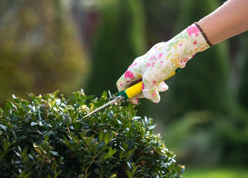 Brent Cross gardener approaching a lawn with mower and safety gear